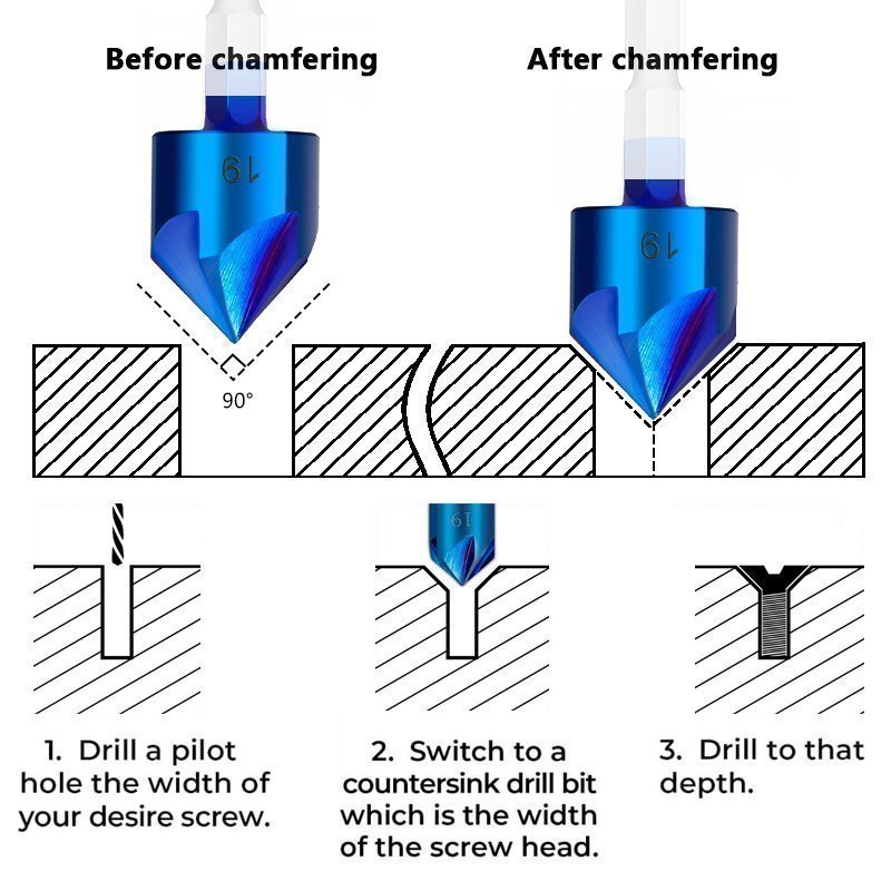 5 Flutes Chamfer Drill Bit Set 6pcs HSS Chamfering Cutter Nano Blue Coated