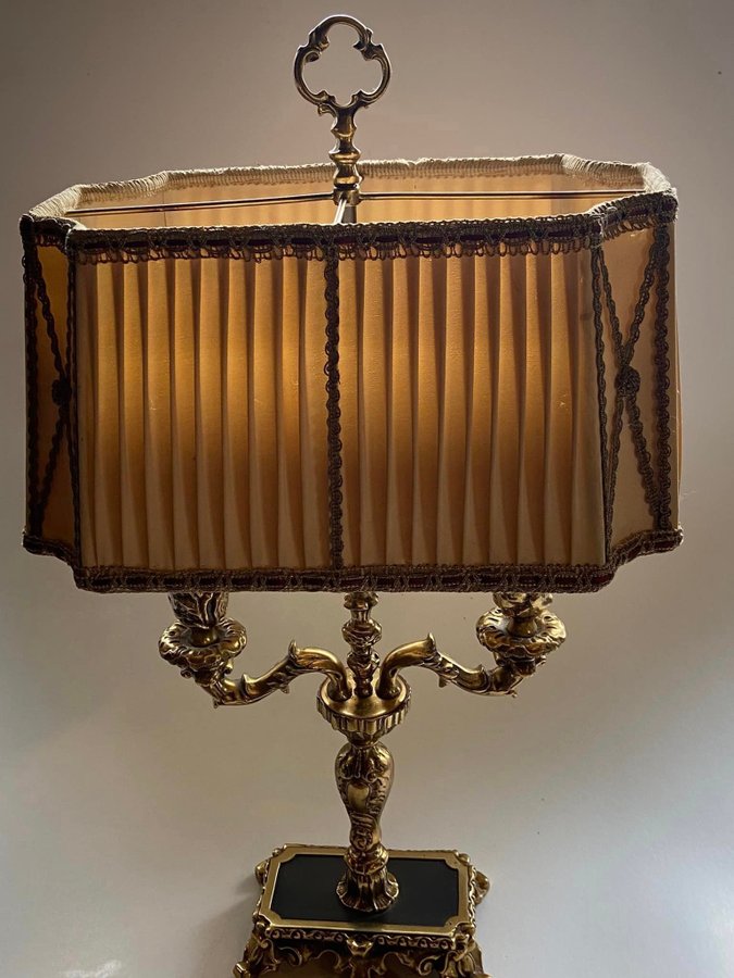 Mässing bordslampa vintage med onyx sten