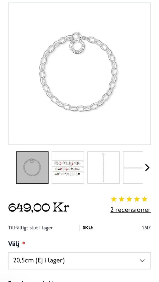 Thomas Sabo- Charm club silverarmband- Nyskick Ny pris 649 kr / 20 cm