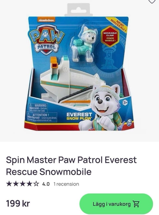 Helt NY Paw Patrol Everest med fordon leksak barn present Nickelodeon