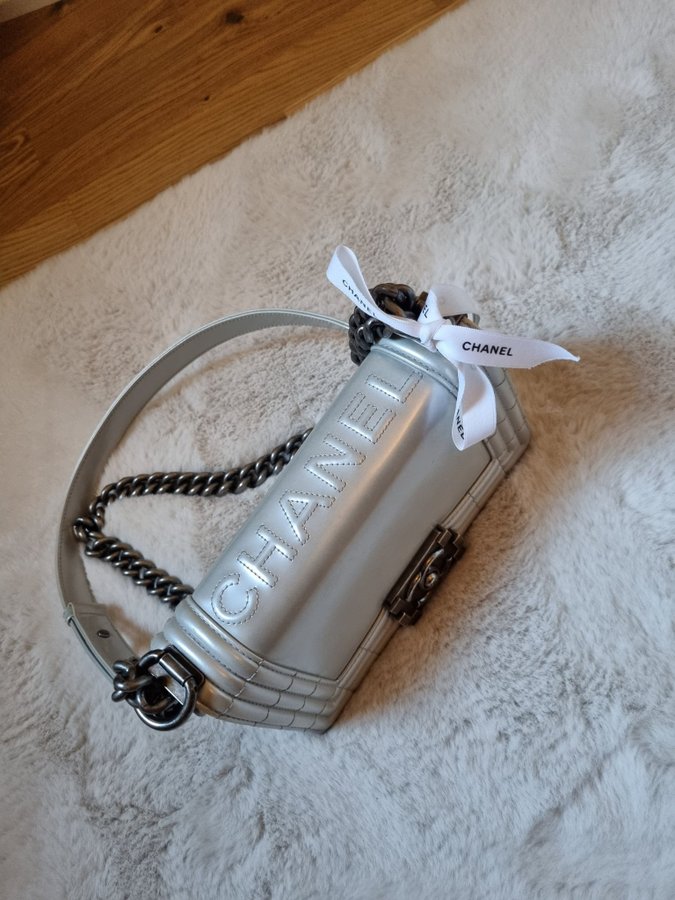 Chanel boy bag small iridescent glace silver