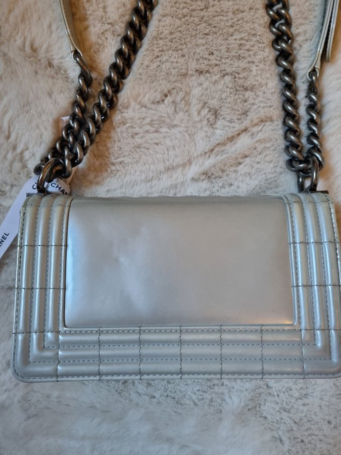 Chanel boy bag small iridescent glace silver