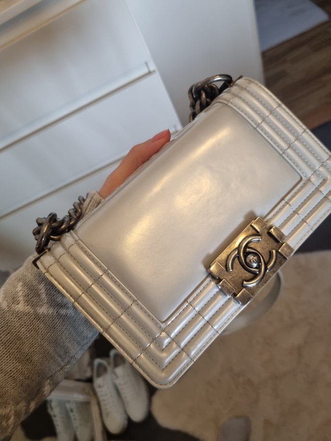 Chanel boy bag small iridescent glace silver