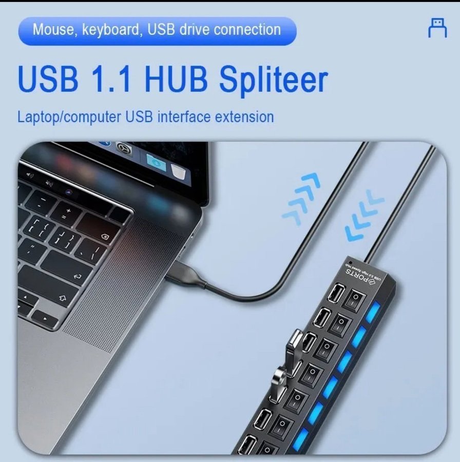 7 Port Usb Splitter Bärbar stationär dator Expander Multifunktionell Hub