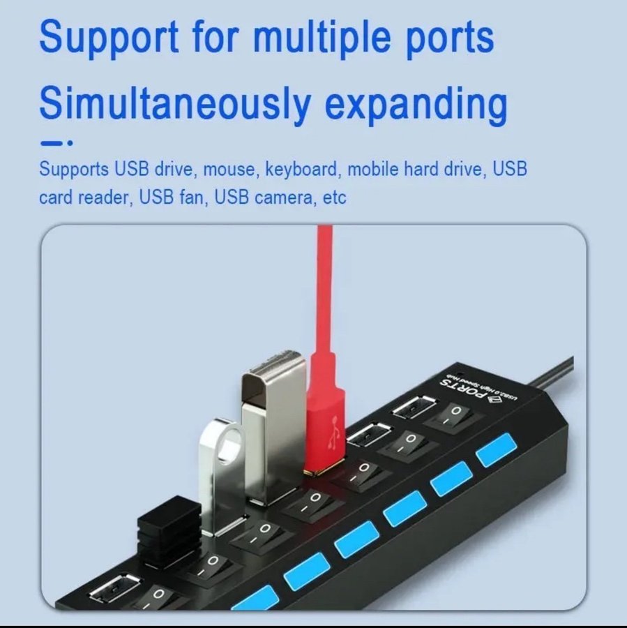 7 Port Usb Splitter Bärbar stationär dator Expander Multifunktionell Hub