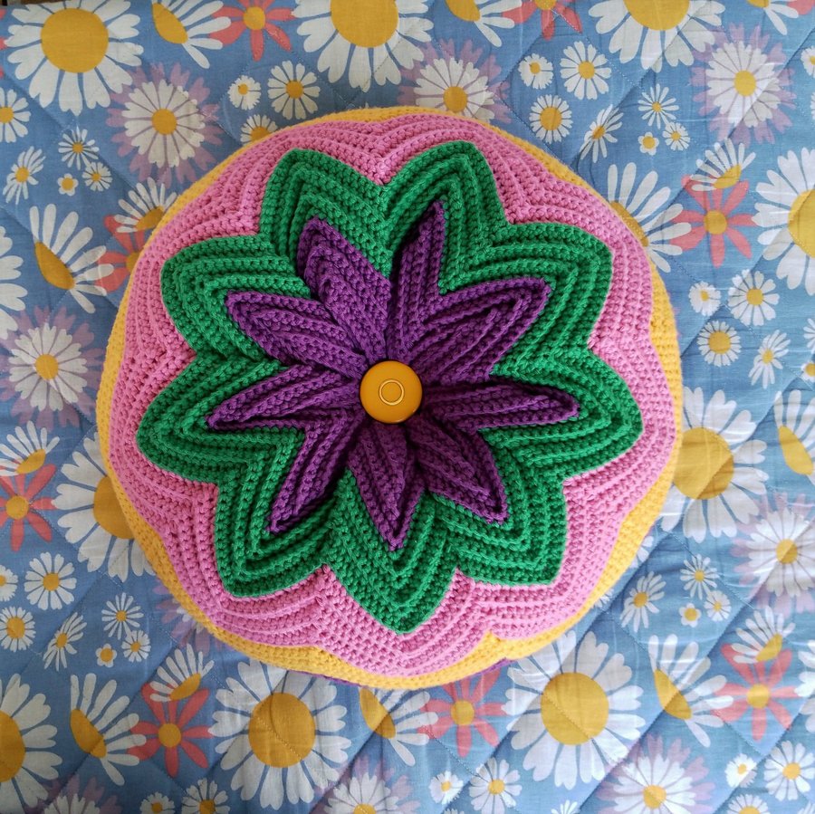 Virkad Rund Kudde Lila Rosa Gul Grön 70tal 60tal Retro Hippie Bohem Boho