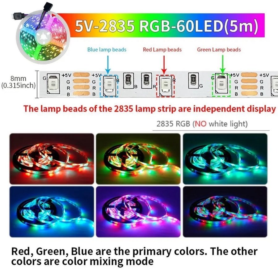 5 m Bluetooth Led Strip Lights RGB USB Smart Life App Styrd