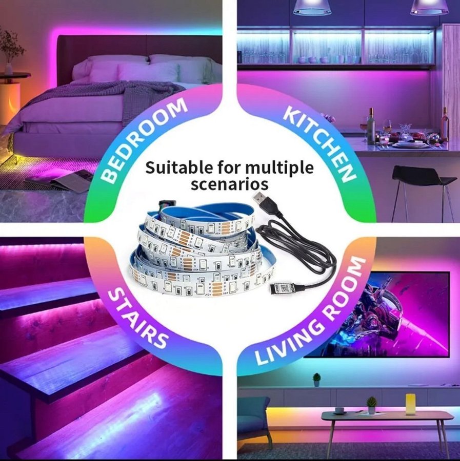 5 m Bluetooth Led Strip Lights RGB USB Smart Life App Styrd