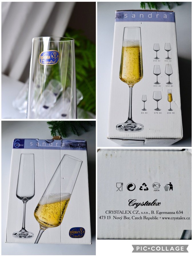 6 st CHAMPAGNEGLAS ”SANDRA” BÖHMISK/ BOHEMIA kristall CRYSTALEX TJECKIEN