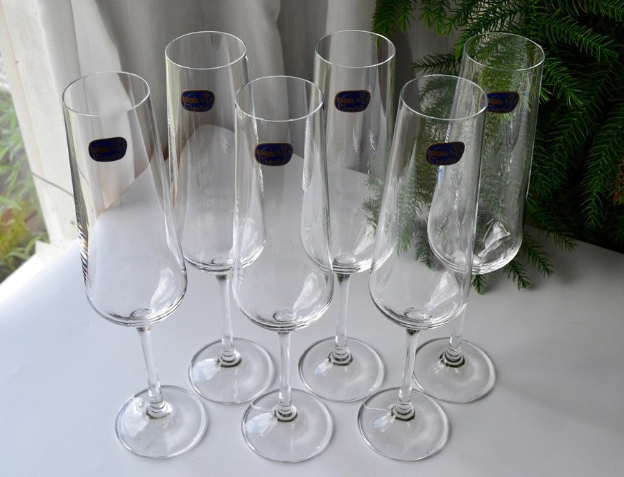 6 st CHAMPAGNEGLAS ”SANDRA” BÖHMISK/ BOHEMIA kristall CRYSTALEX TJECKIEN