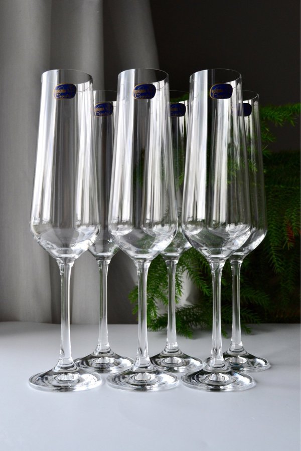 6 st CHAMPAGNEGLAS ”SANDRA” BÖHMISK/ BOHEMIA kristall CRYSTALEX TJECKIEN