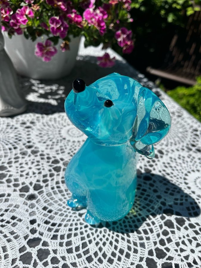 Glasfigur Hund Blå