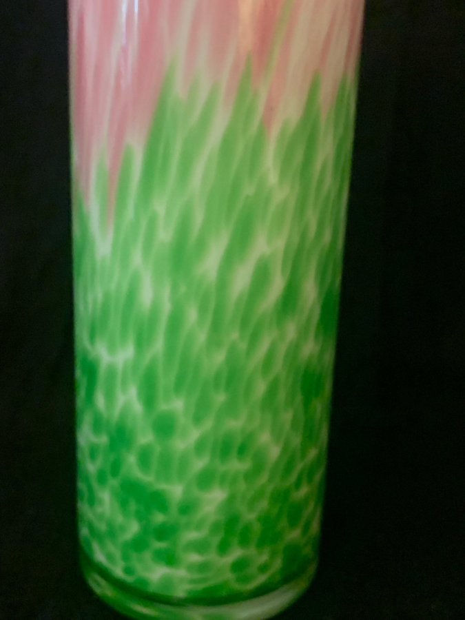 Vintage glasvas grön  rosa 295/8 cm