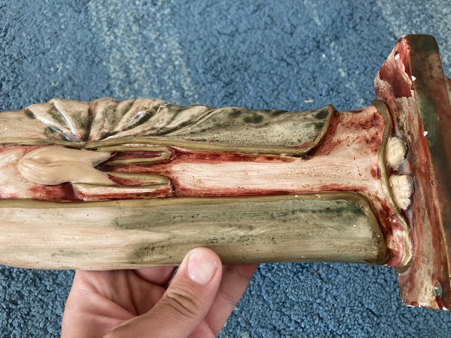 Stor vintage religiös figurin skulptur i bemålat gips Madonna