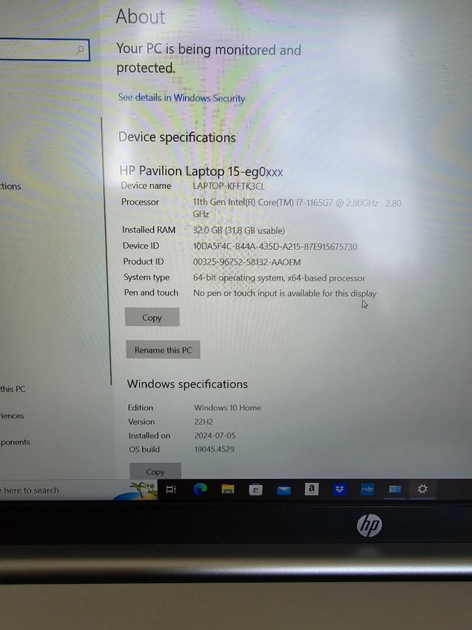 HP Pavilion Laptop 15-eg0033no i7 1165g7 32gb ram 256gb ssd