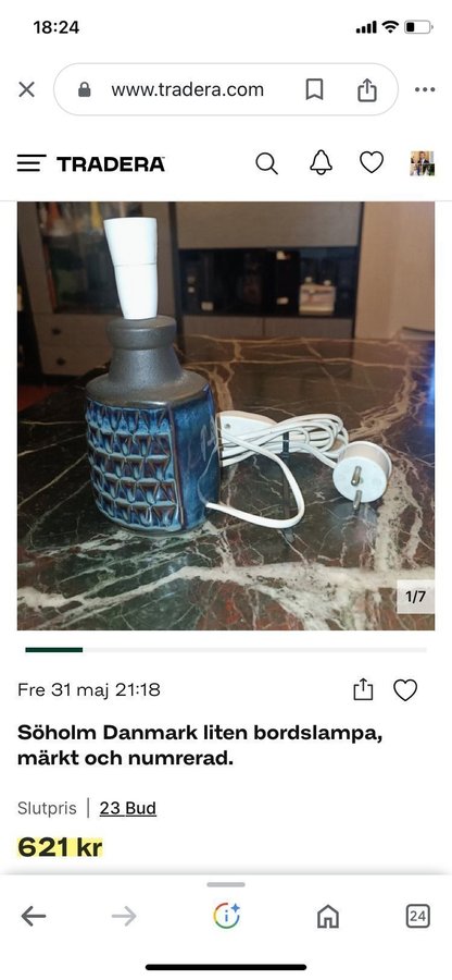 Söholm Danmark liten bordslampa table lamp märkt och numrerad keramik