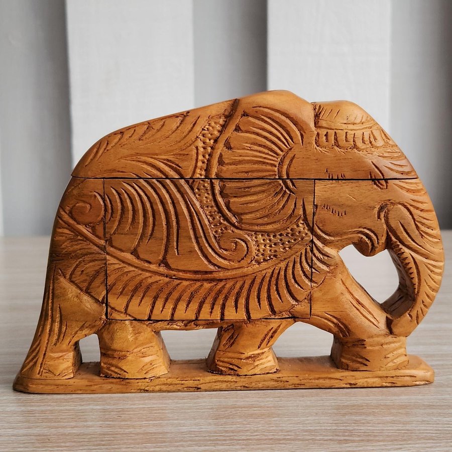 Wooden Elephant Puzzle Secret Trinket Box