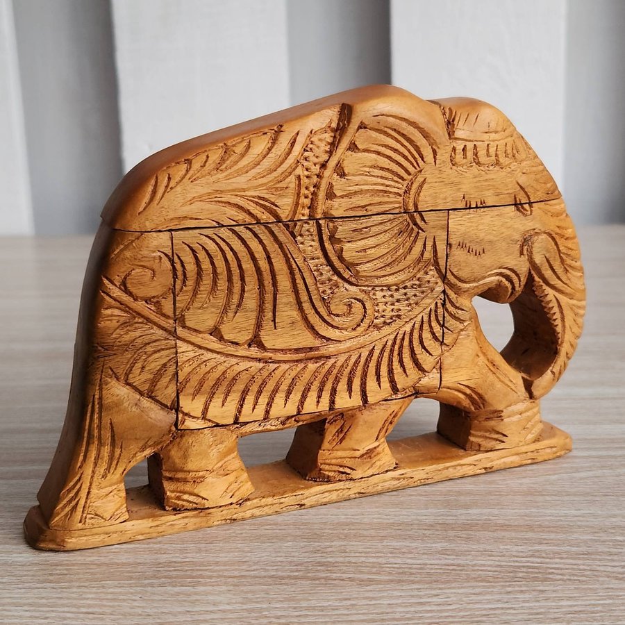 Wooden Elephant Puzzle Secret Trinket Box