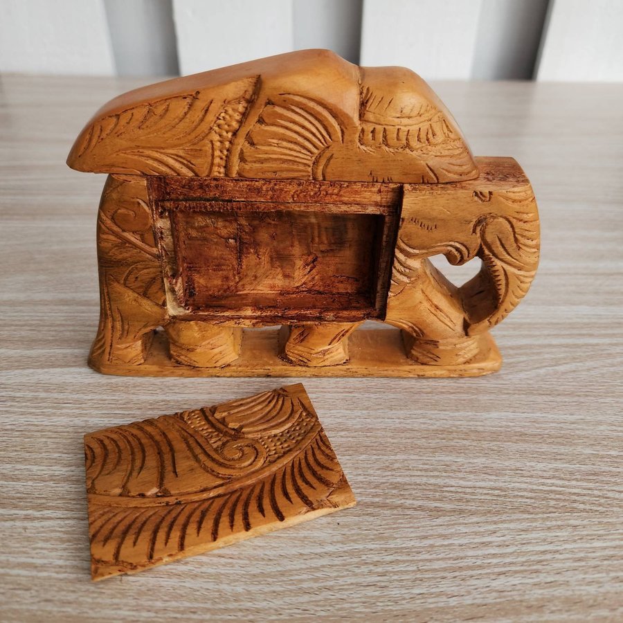 Wooden Elephant Puzzle Secret Trinket Box