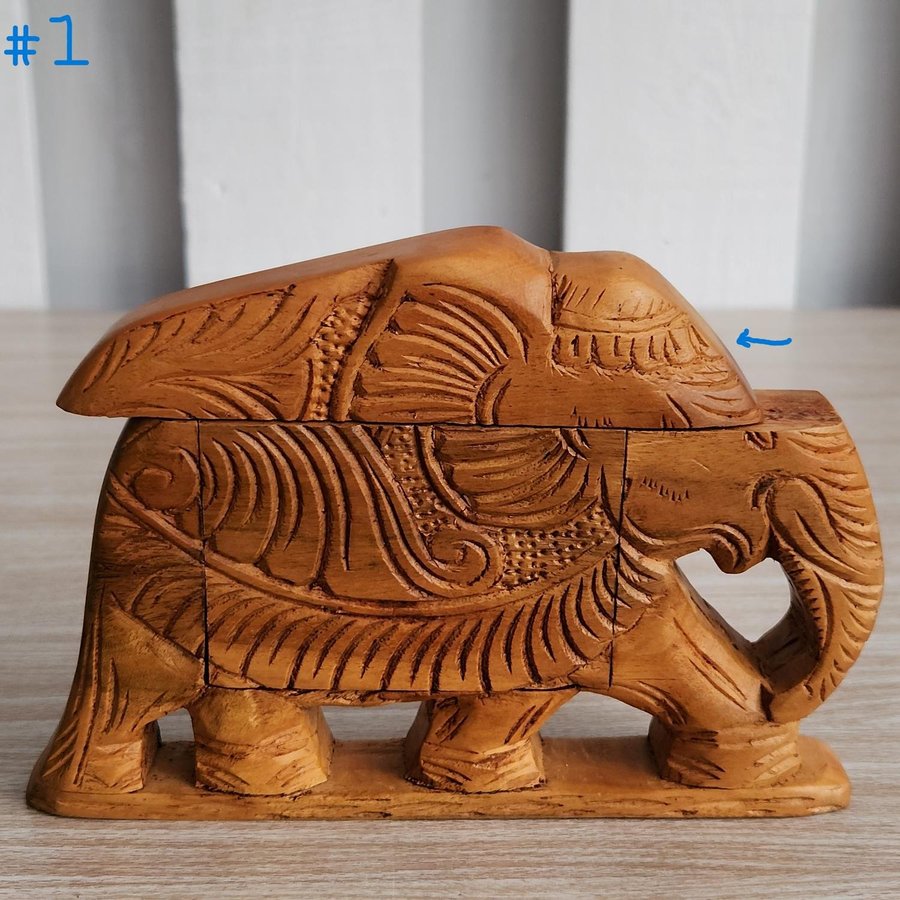 Wooden Elephant Puzzle Secret Trinket Box