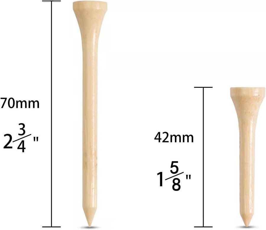 NYTT 100-pack Tees av bambu | 2-3/4" (70 mm) 1-5/8" (42 mm)