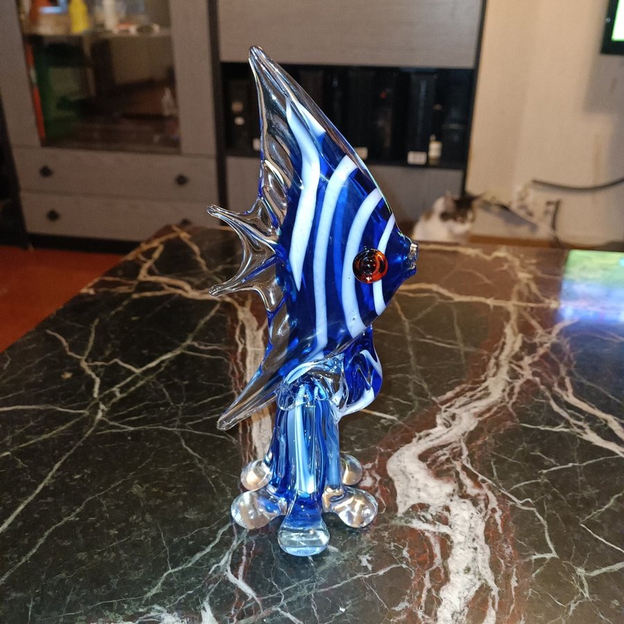 Glasfigur Blå Fisk sannolikt Murano Italien