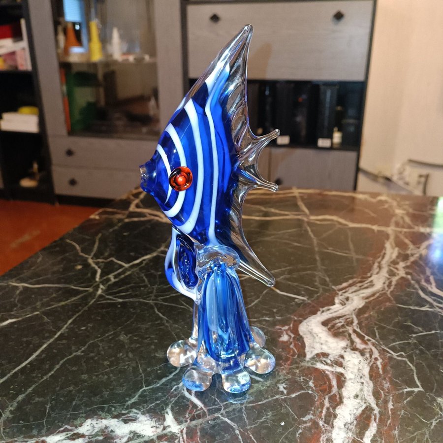 Glasfigur Blå Fisk sannolikt Murano Italien