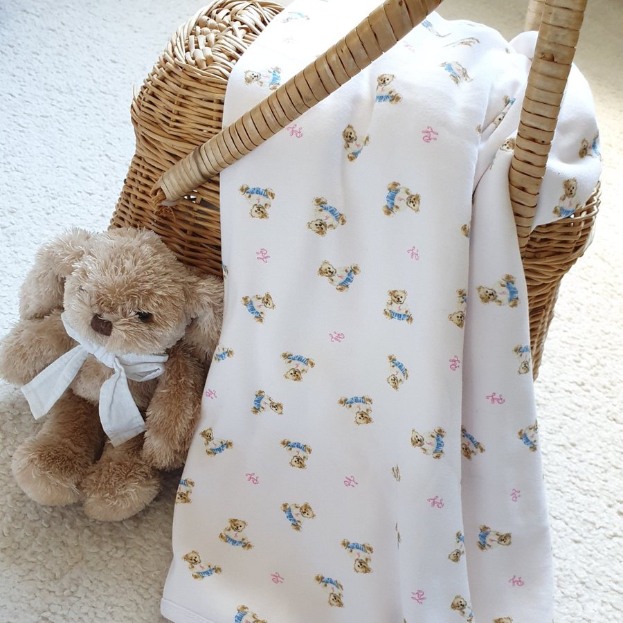 Babyfilt Ralph Lauren Polo bear blanket filt med björnar rosa bebis barn