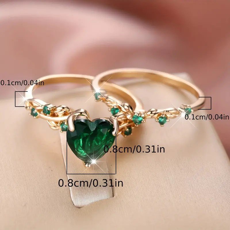 2pc Inlaid green Zircon Copper Band Ring ||saiz 8