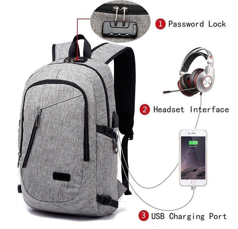 20" Anti-stöld USB-laddning Ryggsäck Laptop PC Väska