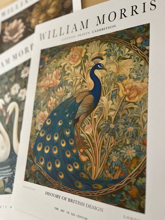 Poster A3 William Morris stil “ Peony and Peacock"