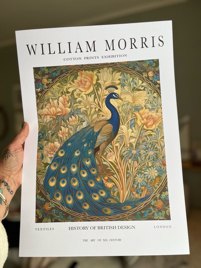 Poster A3 William Morris stil “ Peony and Peacock"