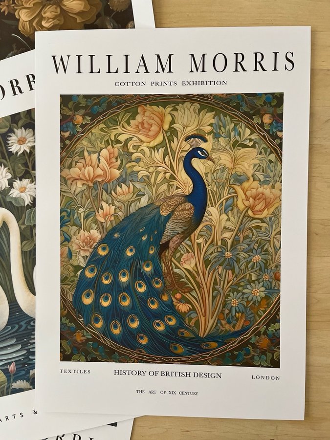 Poster A3 William Morris stil “ Peony and Peacock"