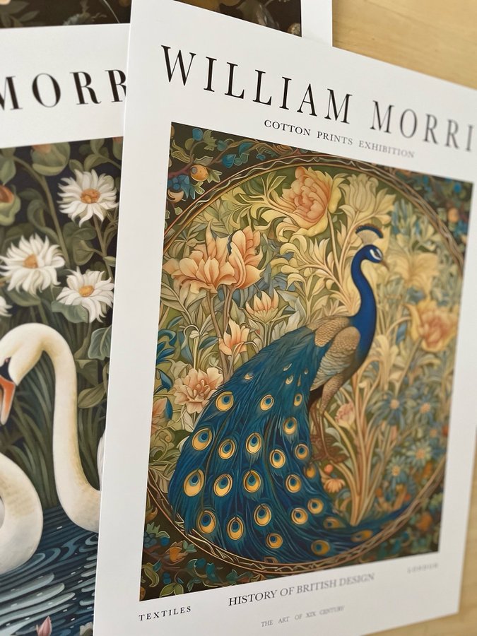 Poster A3 William Morris stil “ Peony and Peacock"