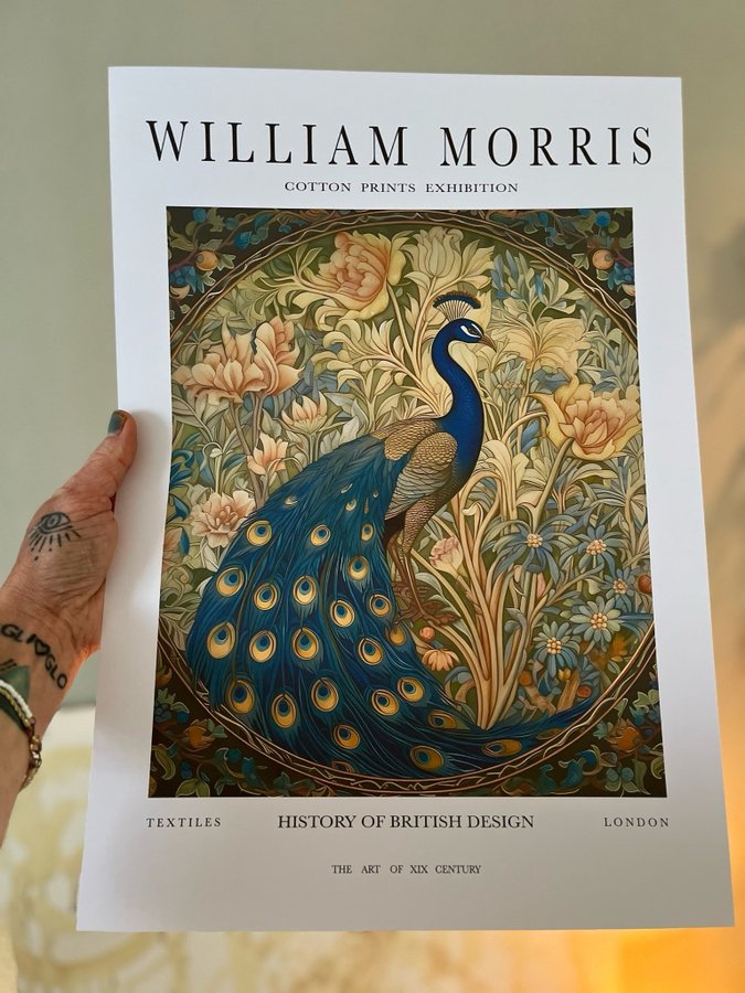 Poster A3 William Morris stil “ Peony and Peacock"