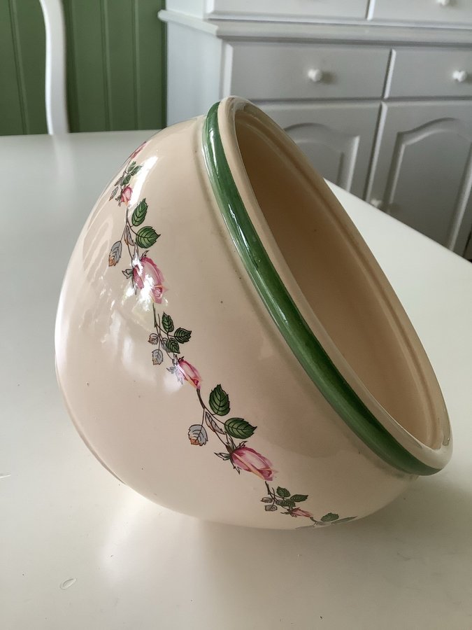 YTTERFODER / BLOMKRUKA dekor rosor Äldre glaserat stengods Retro/Vintage kruka