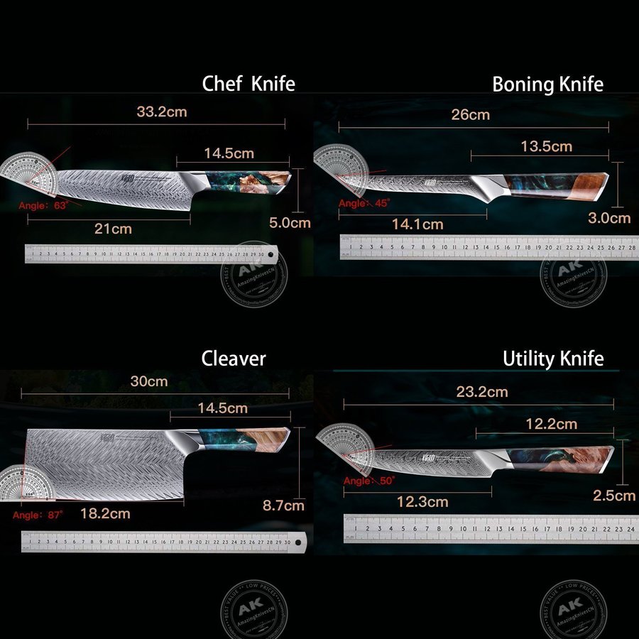 ny kniv damaskus kniv kökskniv proffskniv 4 DELAR - A0790