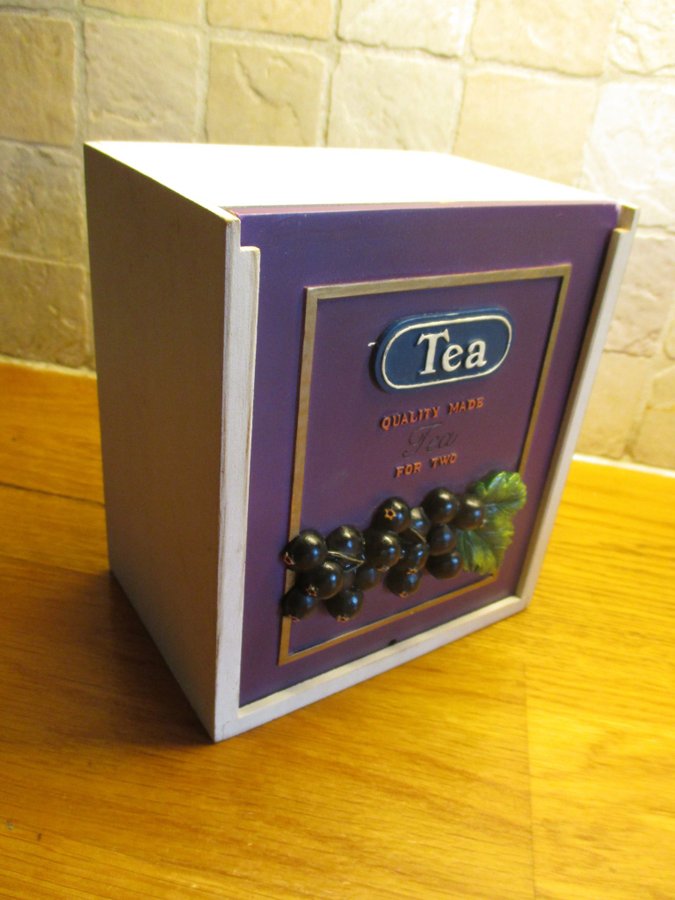 +- Äldre Te behållare i trä Trälåda med fack tea for two-+