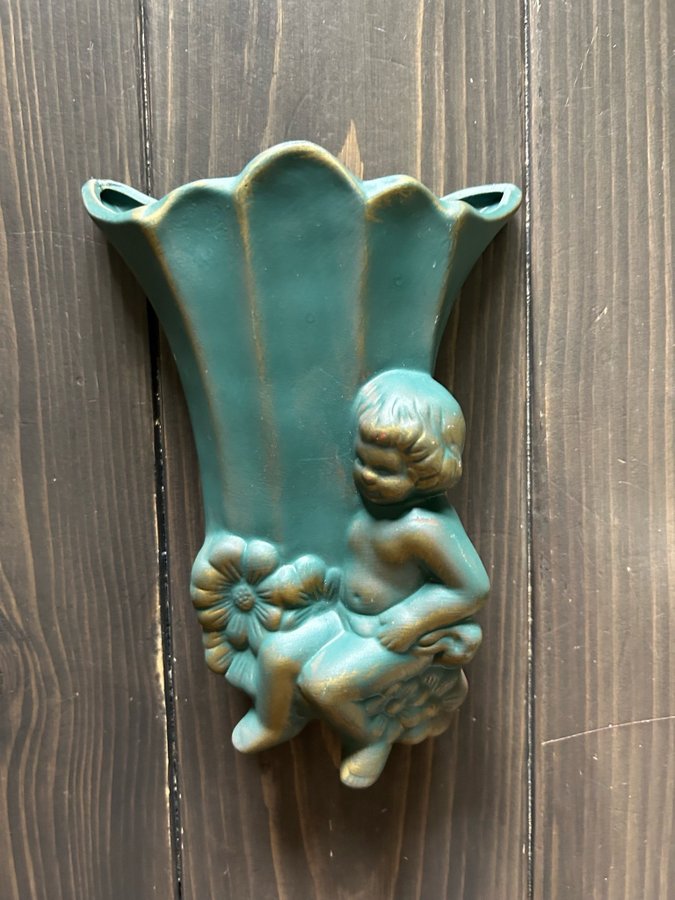 Ljuvlig Väggvas med ängelmotiv art deco jugend ängel grön och guldfärgad