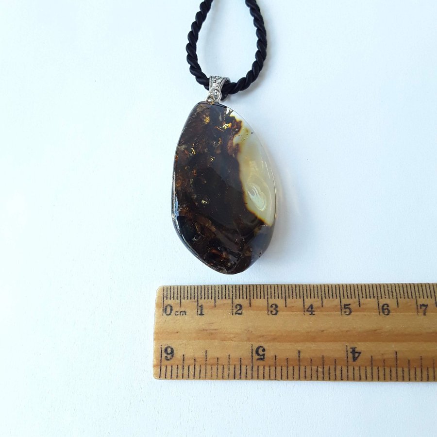 Baltic amber pendant necklace Black gemstone pendant on black long cord women