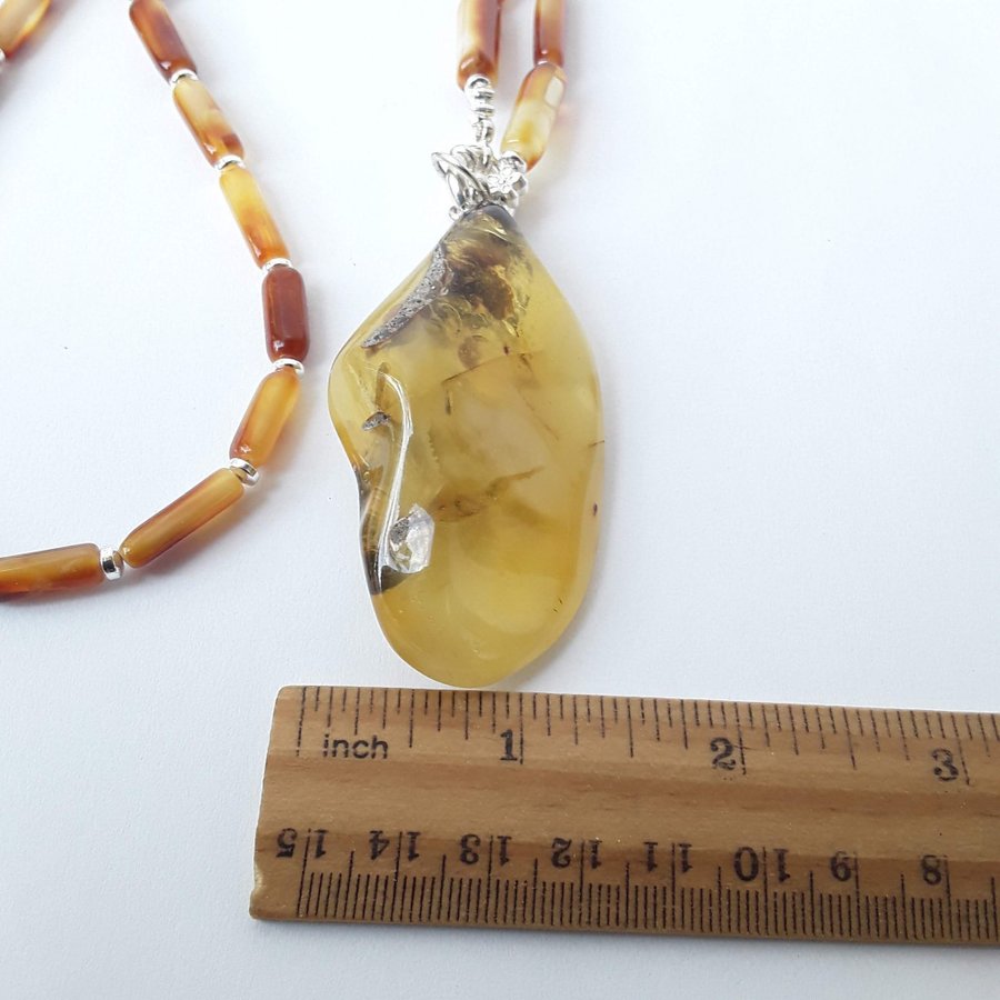 Big yellow Baltic amber gemstone pendant necklace large raw stone honey pendant