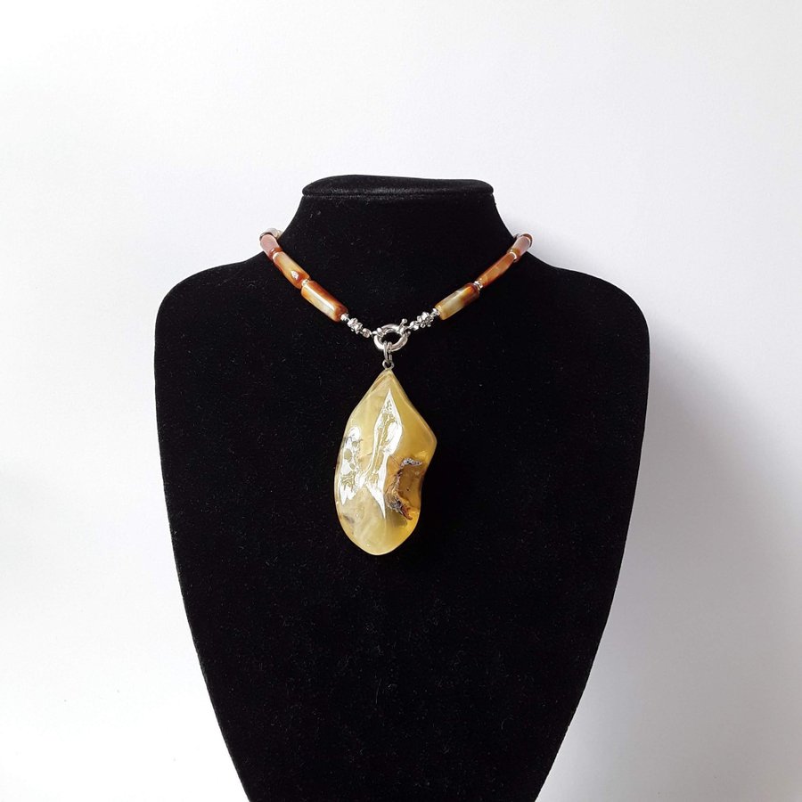 Big yellow Baltic amber gemstone pendant necklace large raw stone honey pendant