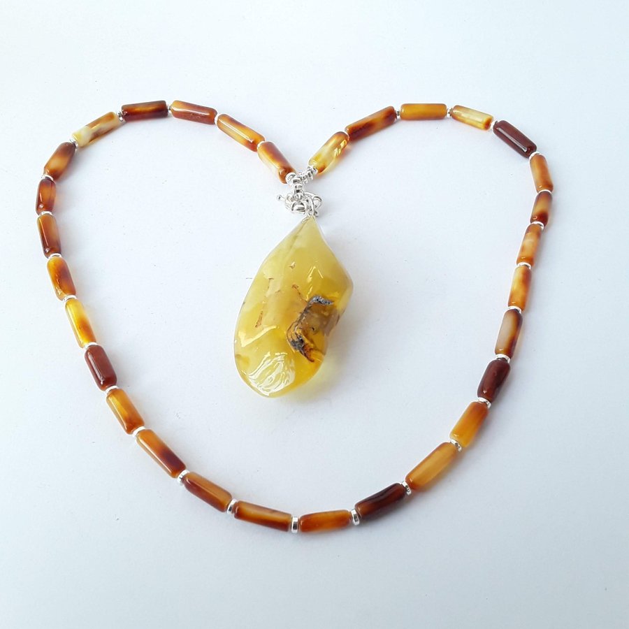 Big yellow Baltic amber gemstone pendant necklace large raw stone honey pendant