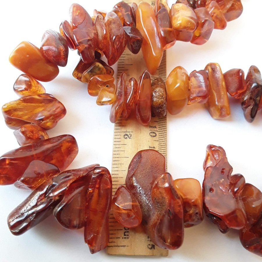 Vintage Baltic amber bead necklace Brown chunky gemstone amber long necklace