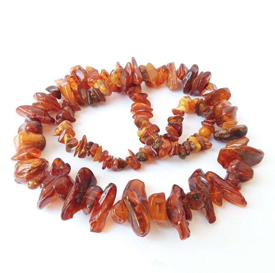 Vintage Baltic amber bead necklace Brown chunky gemstone amber long necklace