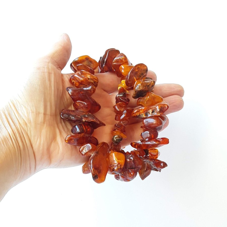 Vintage Baltic amber bead necklace Brown chunky gemstone amber long necklace
