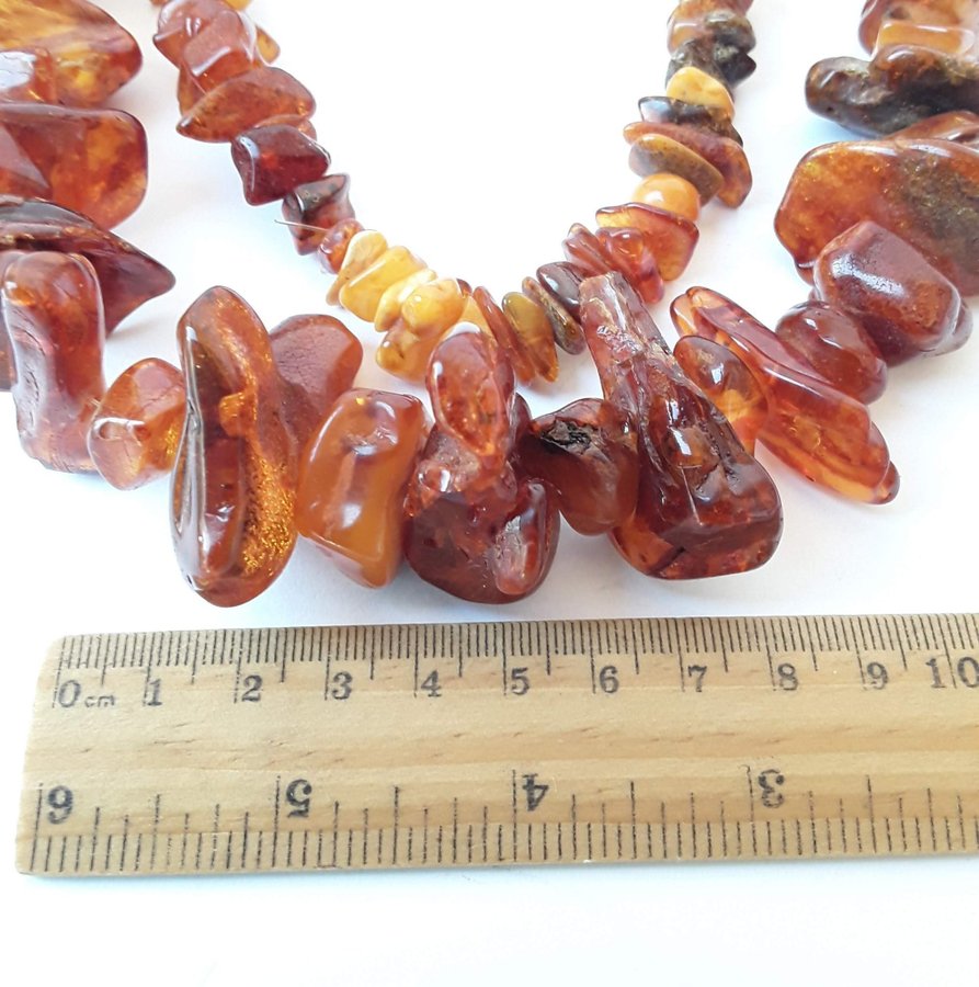 Vintage Baltic amber bead necklace Brown chunky gemstone amber long necklace