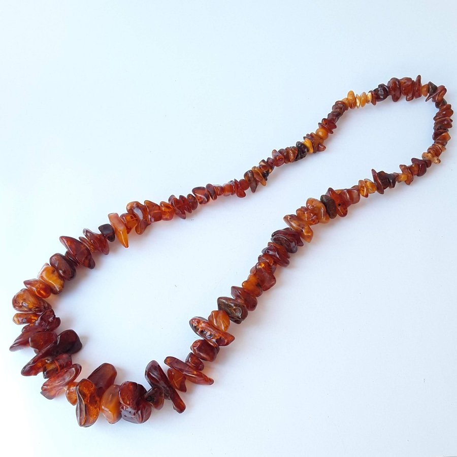 Vintage Baltic amber bead necklace Brown chunky gemstone amber long necklace