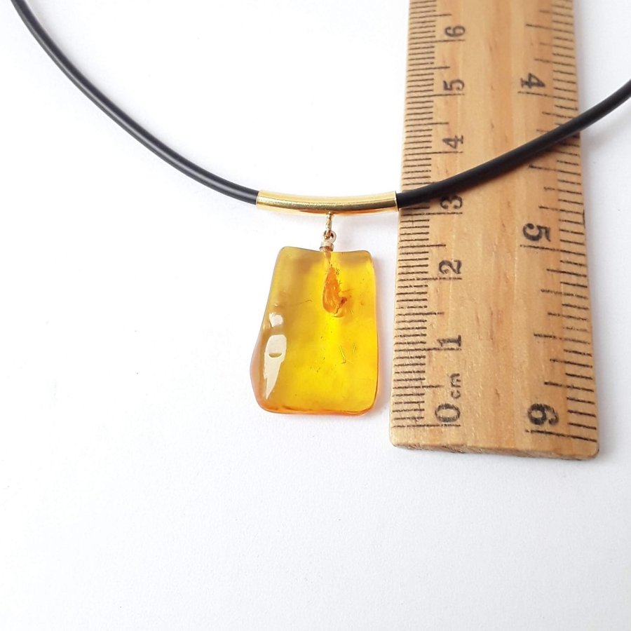 Yellow Baltic amber gemstone insect inclusion pendant necklace insect jewelry