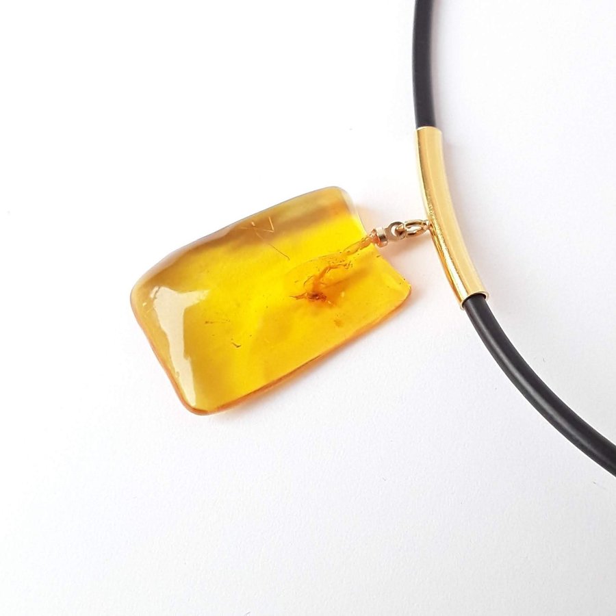 Yellow Baltic amber gemstone insect inclusion pendant necklace insect jewelry